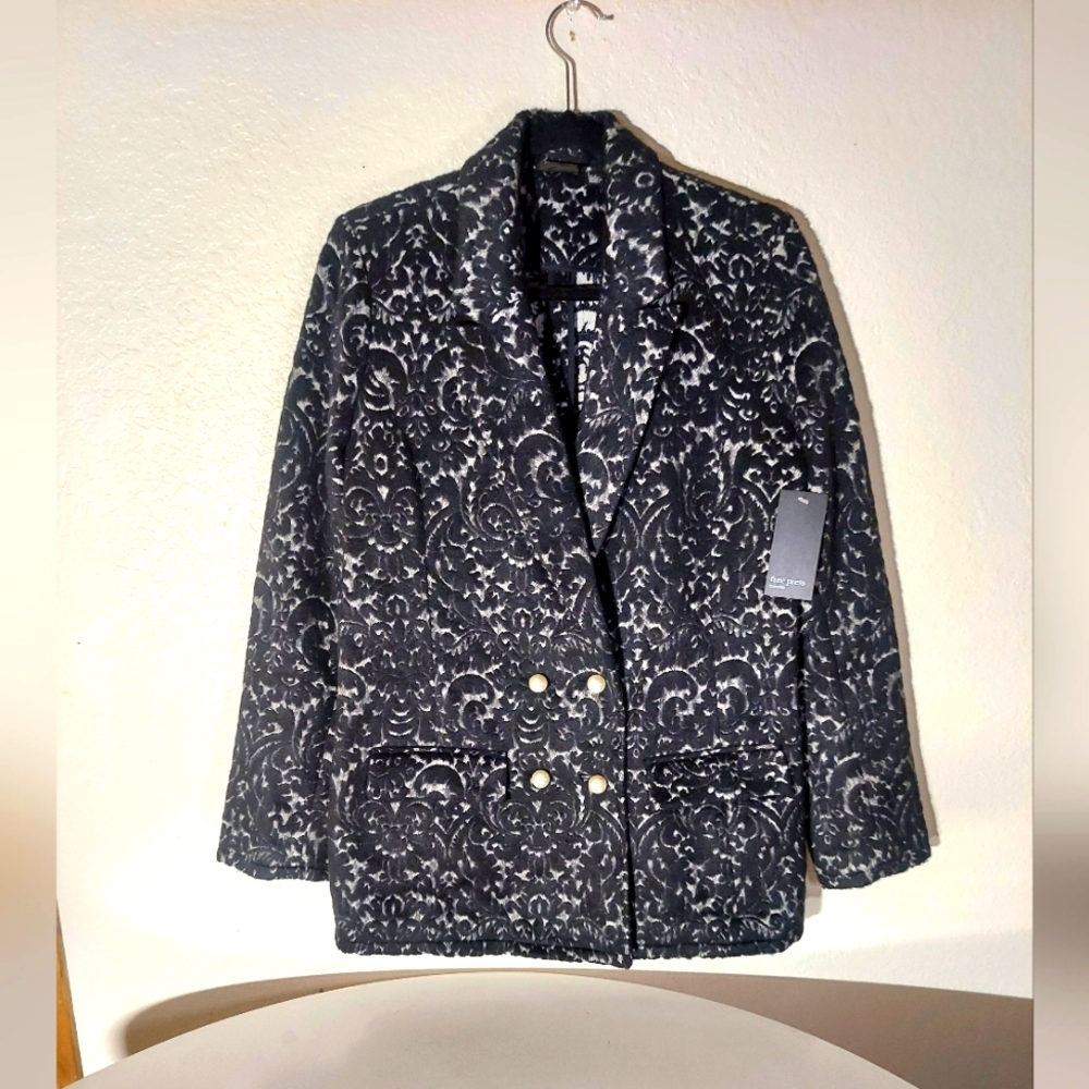 Free Press Clothing Black & White Faux Pearl Button Up Jacket Women's Size S NWT